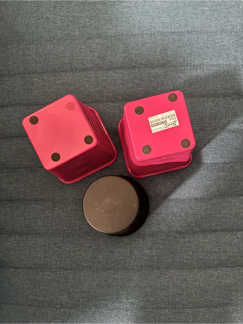 IKEA Pink Square Mesh Organizers with Black Round Mesh Pen Cup